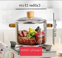 Marmite en Verre Transparent Épaissi Résistant aux Hautes Températures, Mijoteuse Ménagère à Double Anse avec Couvercle pour Soupes et Nouilles Instantanées