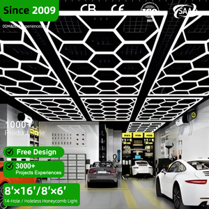 Lumière <span class=keywords><strong>de</strong></span> <span class=keywords><strong>garage</strong></span> LED hexagonale moderne 110-240V étanche IP54 avec cadre rectangulaire, couleur d'émission blanche pour atelier 6500K - Product Image 1