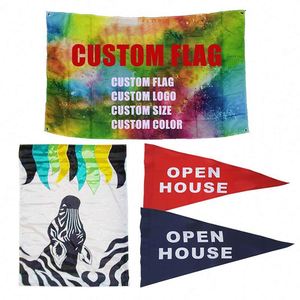 Drapeau publicitaire personnalisable en polyester 3x5 pieds, drapeau volant, usine de drapeaux, publicité extérieure, expositions et bannière avec logo - Product Image 1