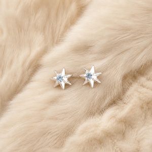 Ear enlace oem odm Wholesale <b>Silver</b> Plated Octagram Light <b>Blue</b> Cubic Zirconia Stud <b>Earrings</b> Dainty Women Jewelry - Product Image 2