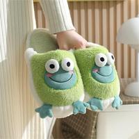 Nouvelles pantoufles en coton grenouille pour femmes, design d'hiver, vente en gros, automne-hiver, pantoufles en peluche de dessin animé mignonnes pour l'intérieur