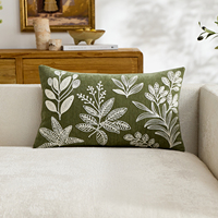 Luxuriöser Bestickter Kissenbezug Boho Blatt Botanischer Kissenbezug Dekorativer Baumwoll-Leinen Kissenbezug für Couch Sofa