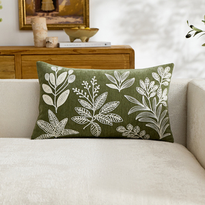Housse de coussin brodée de luxe, motif feuille botanique bohème, en coton et lin, pour canapé et fauteuil - Product Image 3