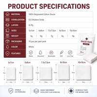 Compresses de gaze d'urgence pour l'extérieur, pansements non tissés jetables à 8 couches, emballés individuellement, compresses de coton absorbantes.