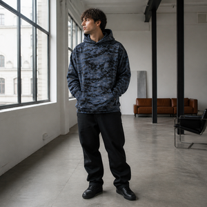Sudadera con capucha de doble capa personalizada, estampado de camuflaje Pixel, corte holgado, forro polar cepillado, estilo urbano, unisex, 100% poliéster, ODM - Product Image 4