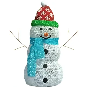 24" USB Eight-function Timing Remote Control 33 LED Lights Sprinkled With Powder Messy Mesh + Fine Mesh Snowman