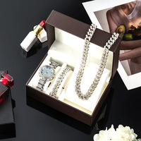 Skmei-montres de luxe pour femme, ensemble de bijoux cadeau, collier, bracelet, diamant, lien cubain
