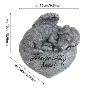 Chiot sur coeur Sculpture en résine, chien endormi gris avec décor d'ailes d'ange sur base gravée, cadeau de sympathie pour la perte d'animaux domestiques pour le jardin - Product Image 6