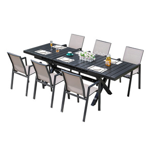 Outdoor <b>Aluminum</b> Garden <b>Table</b> Set 6 Seater Waterproof Courtyard Patio Furniture Contemporary Design - Product Image 1