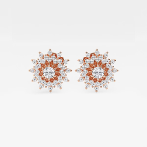 Élégantes boucles d'oreilles Sunburst avec diamant rond de laboratoire de 1 carat, éclat brillant, bijoux de luxe éthiques pour femmes - Product Image 1
