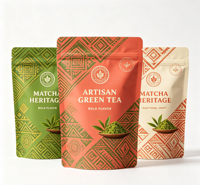 Sachets Doypack de qualité alimentaire pour poudre de Matcha, anti-poussière et étanches à l'eau, avec fermeture éclair en aluminium, logo personnalisé, taille sur mesure