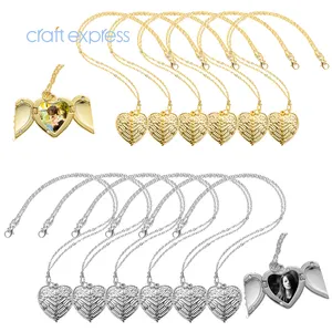 Craft Express Thăng Hoa Blanks Đẹp Bạc Vàng Tim Chain Pendant Angel Wings Bìa Trang Sức Vòng Cổ