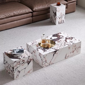Set Moderno di Lusso per Soggiorno Personalizzato con Base in Pietra Sinterizzata Marmo Calacatta Viola a Cubo, 3 Pezzi Incluso Tavolino <span class=keywords><strong>da</strong></span> Caffè a Cubo - Product Image 3