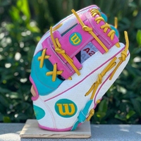 Gant de receveur de softball en cuir de vachette professionnel, logo personnalisé en relief, design de talon renforcé, paume épaisse absorbant les chocs, grande profondeur.