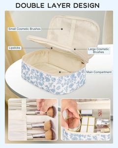 Bolsa de Maquillaje Floral Pequeña, Portátil, de Doble Capa, con Compartimento para Brochas, para Viajes y Artículos de Aseo - Product Image 6