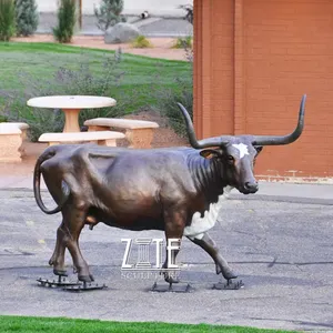 Tuin Levensgrote Outdoor Messing Bronzen Longhorn Standbeeld