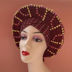 2022 Auto Gele African Gele Already Heatie Aso Oke Headtie con cuentas African Headwear para mujeres Envío de DHL - Product Image 5