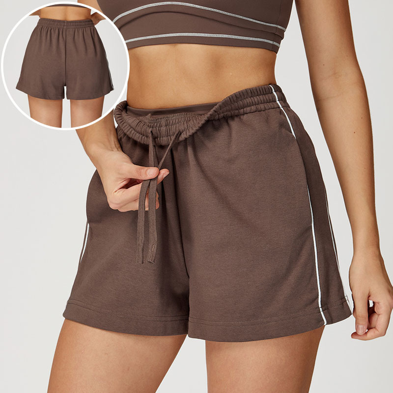 Women's High Waist Cotton Elastic Sweatpants Breathable Quick Dry Sports Shorts with Side Pocket Solid Pattern