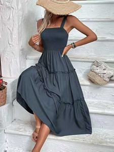 Robe longue décontractée d'été pour femme, style français luxueux, col halter, dos nu, design sexy, idéale pour les vacances à la plage - Product Image 6