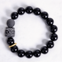 Bracelet en obsidienne noire naturelle, style chinois, avec perles en obsidienne argentée motif Danse du Lion – Offre Spéciale