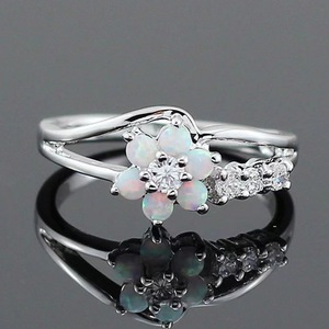 Anillo de Ópalo con Forma de Flor y Diamantes, Joyería de Moda para Mujer, Regalo, Blanco, Azul Real, Violeta Oscuro, Engaste de Garras - Product Image 4