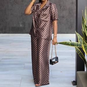 Ensemble africain 2 pièces pour femme : chemise à col tailleur pied-de-poule à manches courtes et pantalon décontracté – Tendance - Product Image 6