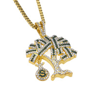 Collier en alliage personnalisé, pendentif sac d'argent et arbre à diamants, style hip-hop, tendance, polyvalent, chaîne de pull, vente en gros