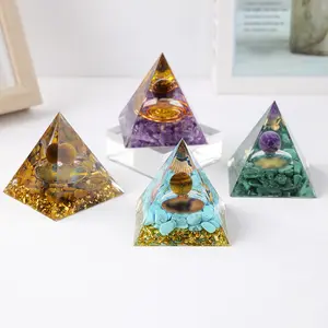 Wholesale Handmade Amethyst Tiger Eye Energy Resin Pyramid Orgonite Crystal Pyramid