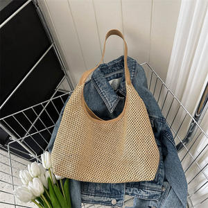 Internet selebriti kapasitas besar terbuka ketiak Ins antik anyaman tas Tote wanita <span class=keywords><strong>Korea</strong></span> Selatan Ins PC tas tangan poliester pantai - Product Image 4