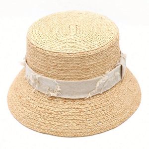 Chapeau de soleil tendance personnalisé en raphia naturel, forme bob avec ruban effiloché, pour femmes, protection solaire estivale - Product Image 4