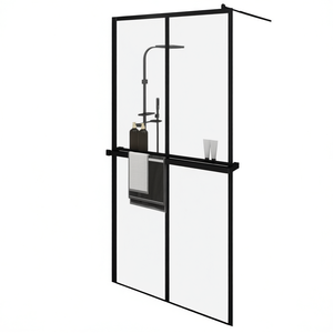 Porte de douche noire à passage libre 46,5x74,8 pouces, verre ESG, cadre en aluminium avec étagère, design coulissant, cabine de douche rectangulaire - Product Image 1