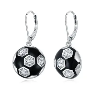 Sport Football Rugby Basketball Volleyball Baseball 925 Sterling Silver Platinum Plated Zircon Bling Ear Jewelry For Men Women