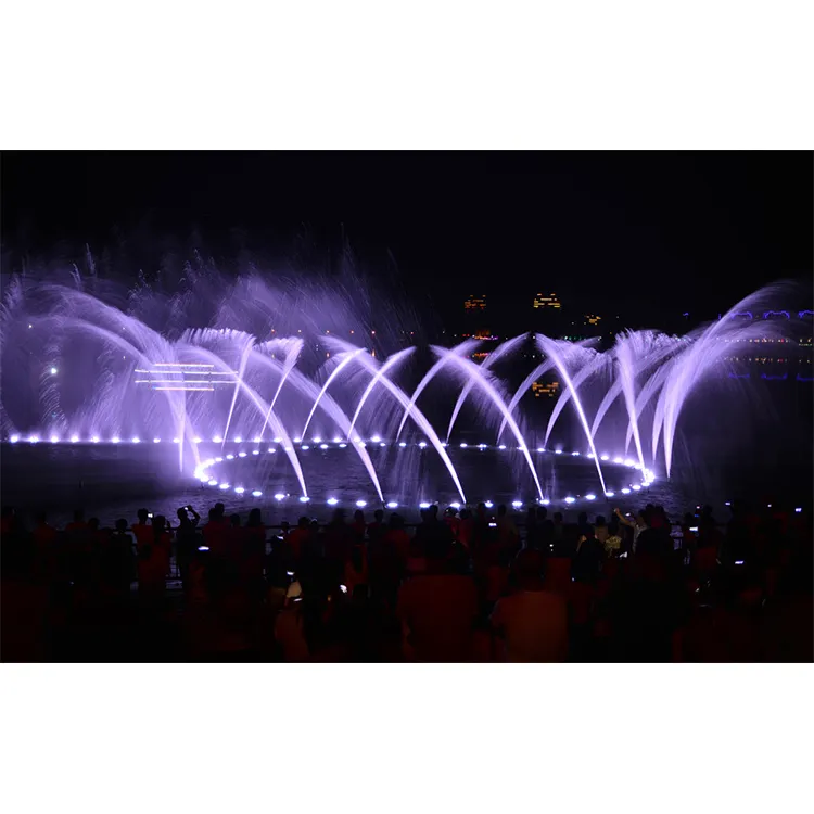 Fontana d'acqua danzante musicale all'aperto con luce a LED colorata per fontane galleggianti sul lago