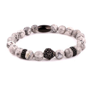 Vnox — Bracelet en forme de tête de Lion pour hommes, bijou perlé et élastique de haute qualité en acier inoxydable 316L, Logo personnalisé en pierre naturelle - Product Image 6