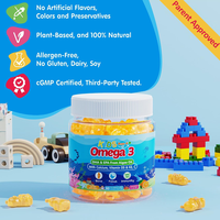 Gummies Omega 3 pour enfants saveur pêche DHA EPA Calcium Vitamines D3 K2 C Soutien Concentration Croissance Immunité 60 unités Oursons Gommeux