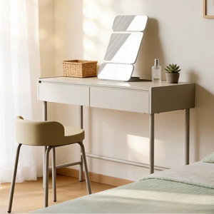 Ensemble de coiffeuse étroite tout métal avec <span class=keywords><strong>miroir</strong></span> LED pliable en trois parties, organisateur de cosmétiques multi-niveaux et armoire latérale à <span class=keywords><strong>2</strong></span> tiroirs, finition douce - Product Image 2