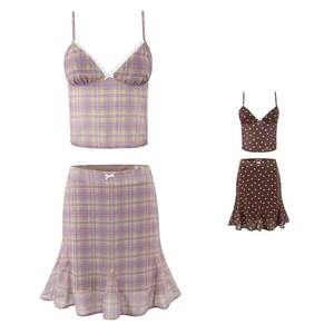 Conjunto de Camisola de Encaje Tejido con Espalda Descubierta y Falda con Volantes para Mujer, Nueva Moda de Primavera, Estampado Digital, Uso Diario - Product Image 1