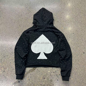 Sweat à capuche noir délavé style Y2K rétro pour homme, en coton épais 100 %, avec surpiqûres contrastées, style streetwear et poche cargo - Product Image 5