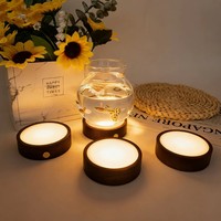 Base lumineuse LED rechargeable noire en bois, support rond pour pierres aromatiques, cristaux, verre, art DIY, veilleuse décorative