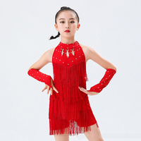 Ensemble de robes de danse salsa pour filles, franges, danse latine américaine, sans manches, costume de bal, rumba, tango, samba