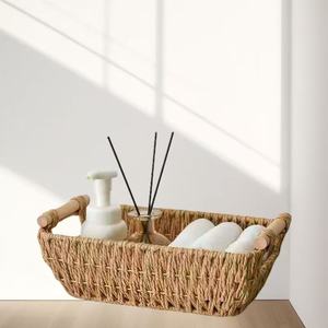Best-Selling Customized Eco-friendly <b>Rectangular</b> Storage <b>Basket</b> with 2 Wooden Handles Made From Water Hyacinth - Product Image 1