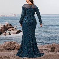 Robe de soirée de luxe grande taille en maille épissée, col rond, manches longues, robe de soirée simple, L-4XL