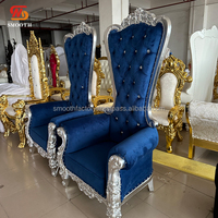 Sillón de Lujo Azul Oscuro con Respaldo Alto, Estilo Contemporáneo, para Hotel o Bodas, con Marco Plateado, Tela Resistente y Tamaño Personalizable