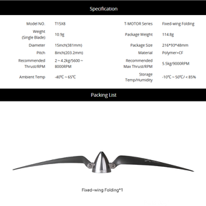T-MOTOR TF15*8 TF16*8 Polimer Karbon Pervane 15 inç 16 inç Katlanır Sabit Kanatlı İHA Drone Pervanesi - Product Image 4