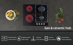 Electrodoméstico de Cocina, Estufa Combinada de Vitrocerámica con 4 Quemadores, 2 + 2 Quemadores de Gas - Product Image 1