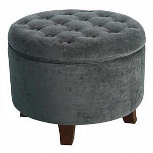 Otomana Redonda Moderna Plegable con Botones de Terciopelo y Tapa Extraíble Color Bronceado para Sala de Estar, Entrada, Dormitorio u Hospital - Product Image 3