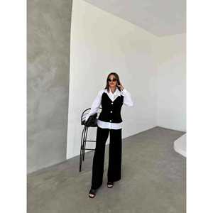 ชุดเสื้อสเวตเตอร์ถักลายสำหรับผู้หญิง สีดำ ไซส์ S ทรงเข้ารูป แฟชั่นทันสมัย - Product Image 2