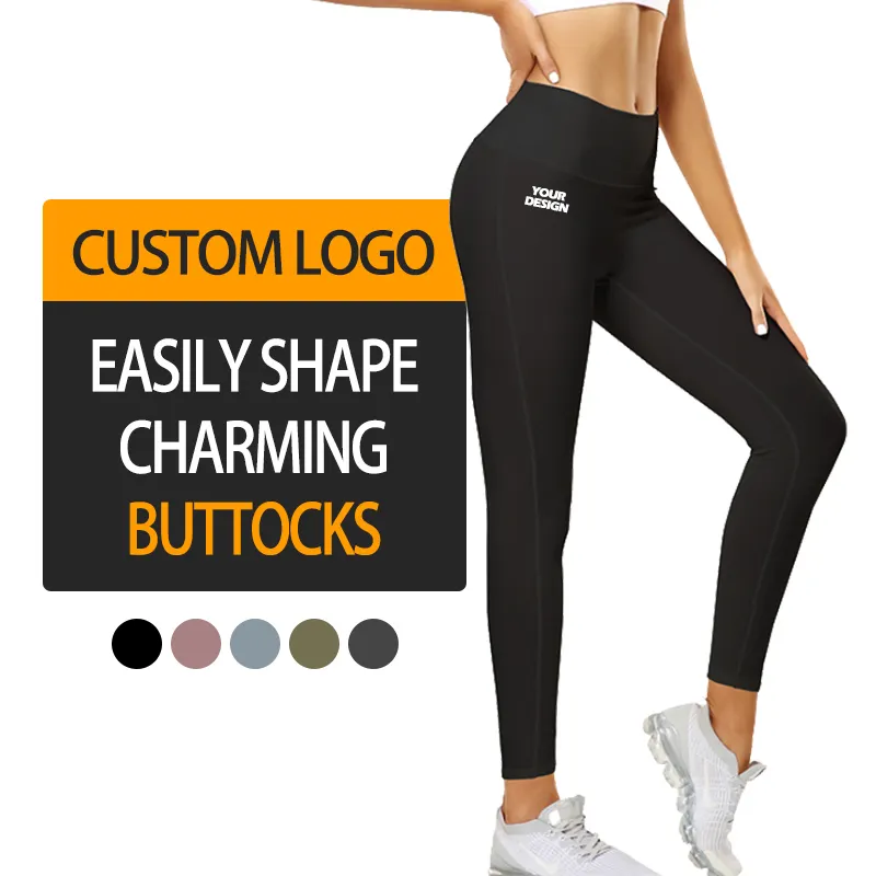 Celana Yoga Ruched Wanita, Legging Fitness Gym Pinggang Tinggi Ketat Kontrol Perut Logo Kustom Mulus