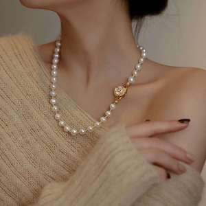50cm Super Exquisite Camellia Fritillaria Potato Shape AAA Grade Edison Pearl Gold Plated Trendy Women's <strong>Long</strong> <strong>Necklace</strong> - Product Image 1