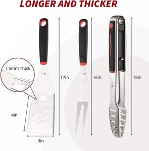 Ensemble de 4 outils de barbecue en acier inoxydable, spatule, fourchette, pinces, retourneur de grillades, avec étui de transport en nylon pour barbecue en plein air - Product Image 2